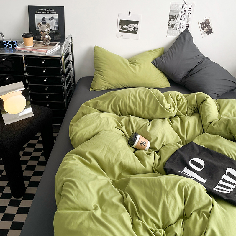 2024 nueva serie de cuatro piezas de mezcla y combinación de color sólido de algodón lavado de peso alto