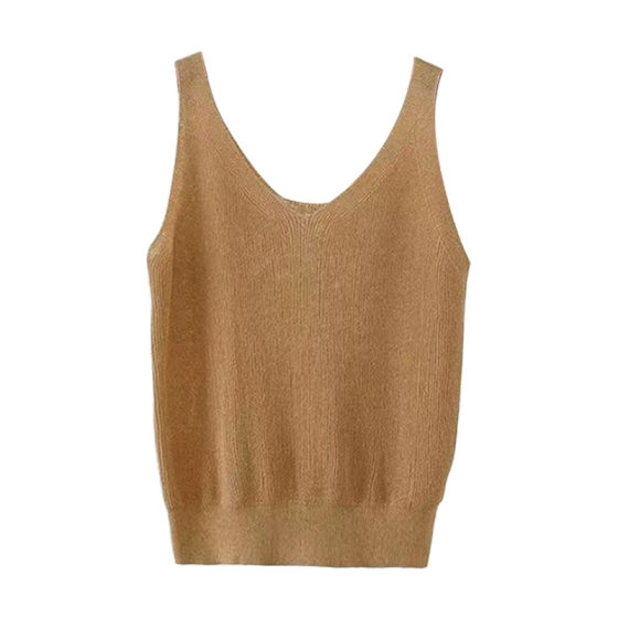 Hemp and Silk Blended V-neck Pullover Camisole High-end Short Base Top Thin All-match Sleeveless Base Top