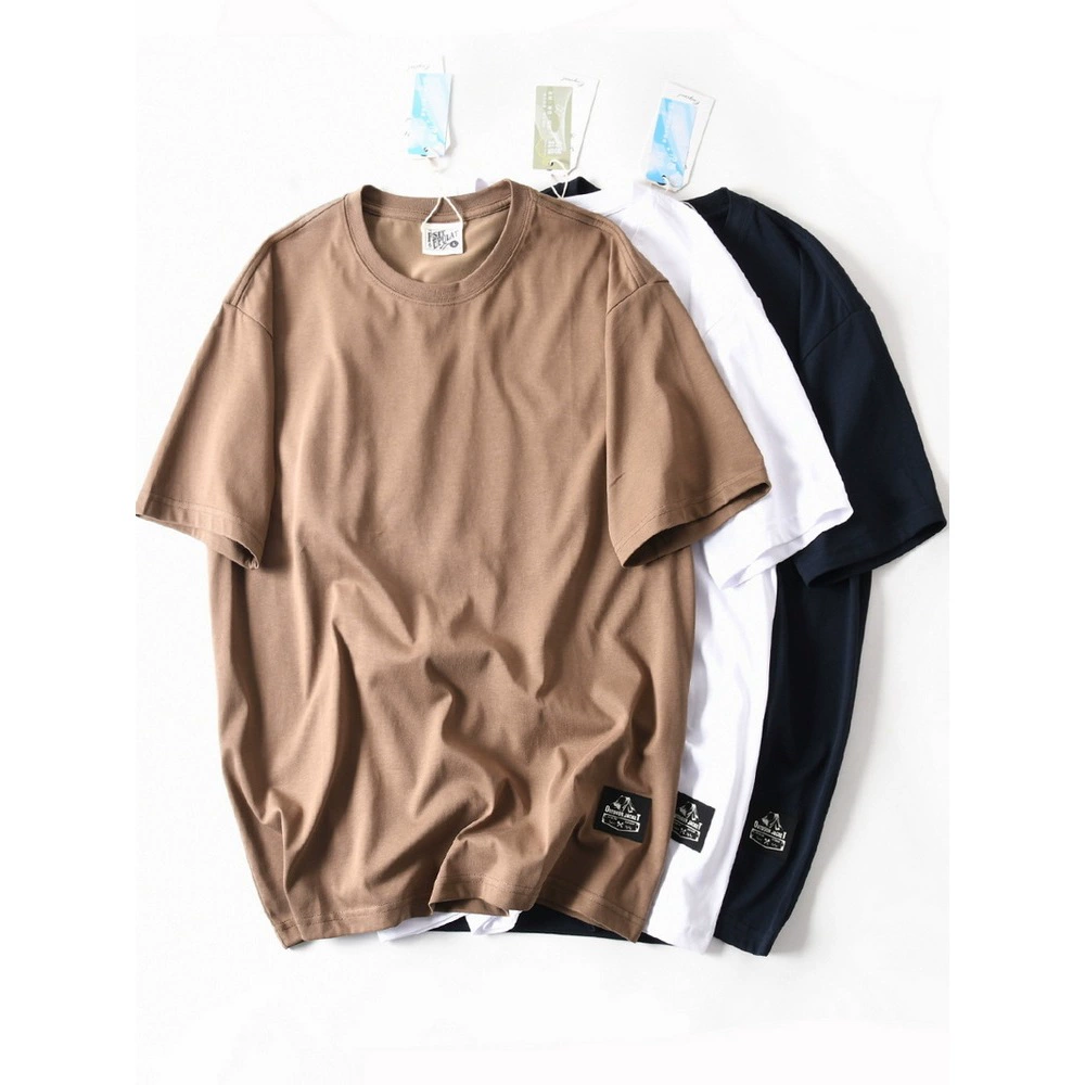 MADE IN CHINA новый прохладный шелковистый хлопок белый полукрува мужской летний хлопок сплошной цвет круглый вырез с короткими рукавами футболка