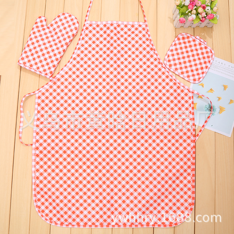 格子小清新围裙套装