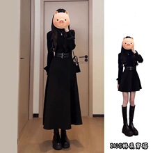 法式黑色内搭连衣裙子女秋冬新款小个子掐腰裙圣诞约会穿搭