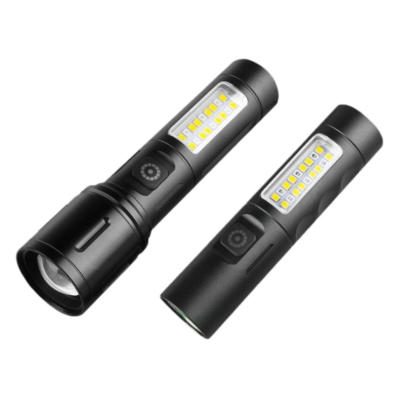 Linterna de Mano Transfronteriza, Nuevo Modelo, Luz Potente, Portátil, Mini, Multifuncional, de Aleación de Aluminio, con Zoom Telescópico, Recargable