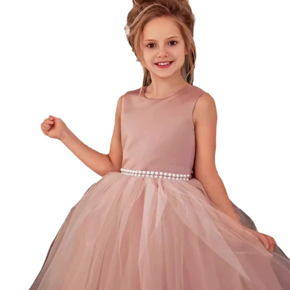 Long children's small princess costume sleevless, dress with bow, long skirt, European style, western style