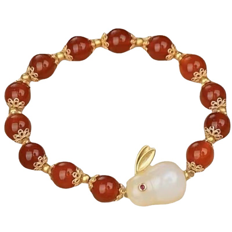 Pulsera de conejo de jade mujer natural jade luz moda de lujo temperamento 2022 TikTok red misma pulsera de conejo del zodiaco