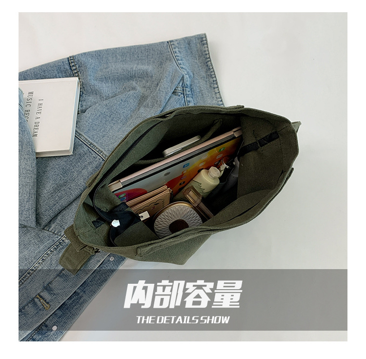 Canvas bag, large-capacity crossbody, ins Korean version student tote bag, single-shoulder girls' tutorial bag, hand-held shopping bag undefined