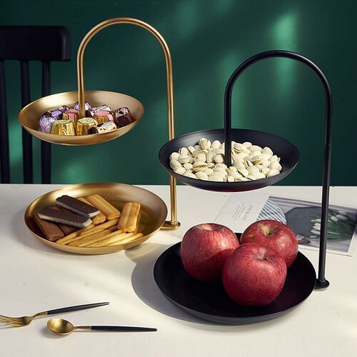 Double-layer candy plate with a luxurious front desk, multi-layer high-end minimalist style, Instagram-style living room fruit plate and snack tray
