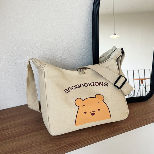 Cotton Canvas Women's Crossbody Bag 2024 Trendy Tote Bag Large Capacity Single Shoulder Bag Versatile University Student School Bag