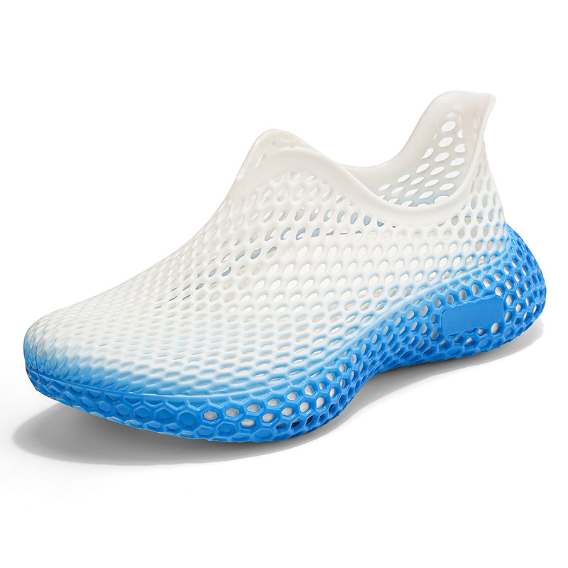 Hombres y mujeres impresión 3D zapatos agujeros zapatos de verano mallas huecos sandalias casuales al aire libre transpirables con suela gruesa zapatos retrocesivos
