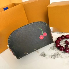 化粧品バッグファッション新しい小さなシェルバッグクラシックプリント化粧品バッグハンドヘルドポータブル化粧品収納袋チェリー