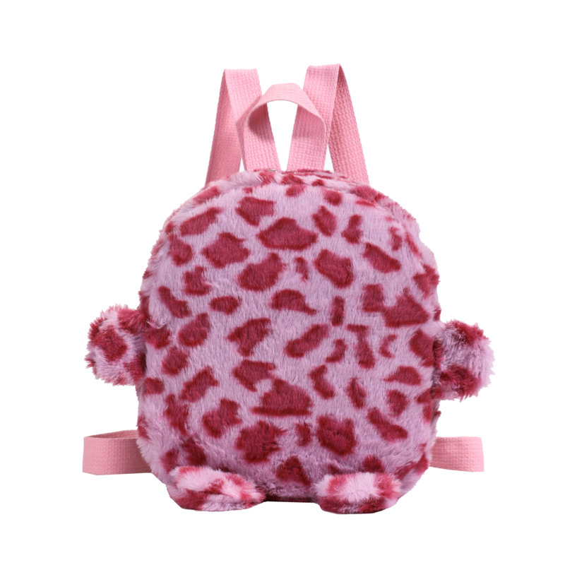 2025 otoño y invierno mochila de peluche para niños estampado leopardo mini mochila para niños y niñas jardín de infantes mochila pequeña