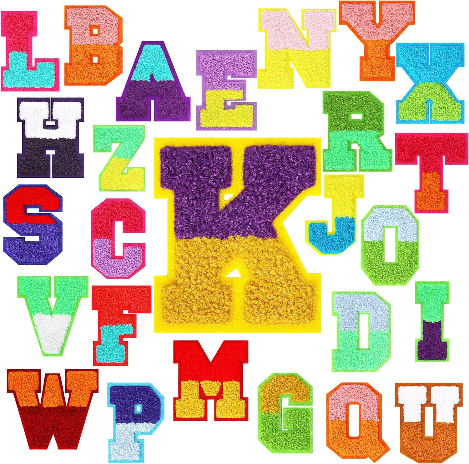 26个彩色英文字母刺绣布贴服装辅料毛巾绣补丁贴电脑绣花标刺绣贴