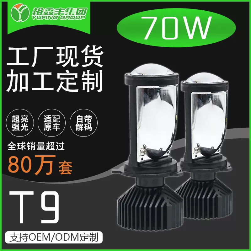 T9-Y6D定制远近光一体H4双光透镜适配摩托车汽车前照灯led车灯灯