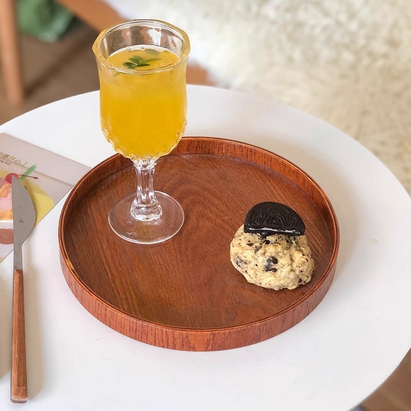 家庭用菓子茶皿皿カフェ円形菓子皿茶皿インスタ风レトロケーキ木制トレー|undefined