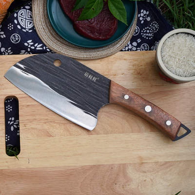 工厂现货网红锻打高碳不锈钢菜刀锋利切片刀锤纹菜刀鱼头刀实木柄