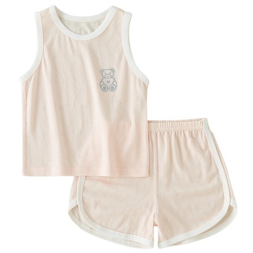 Baby Summer Set Top, Two-Piece Summer Outfit for Toddlers, Unisex Children's Summer Clothes, Ice Silk with mugwort