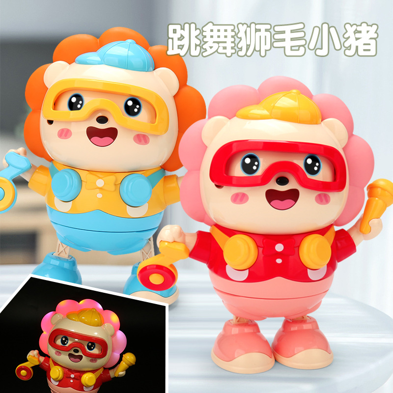 El mismo bailado eléctrico lindo cerdo música luces oscilantes dibujos animados pelo de león cerdo juguetes para niños al por mayor