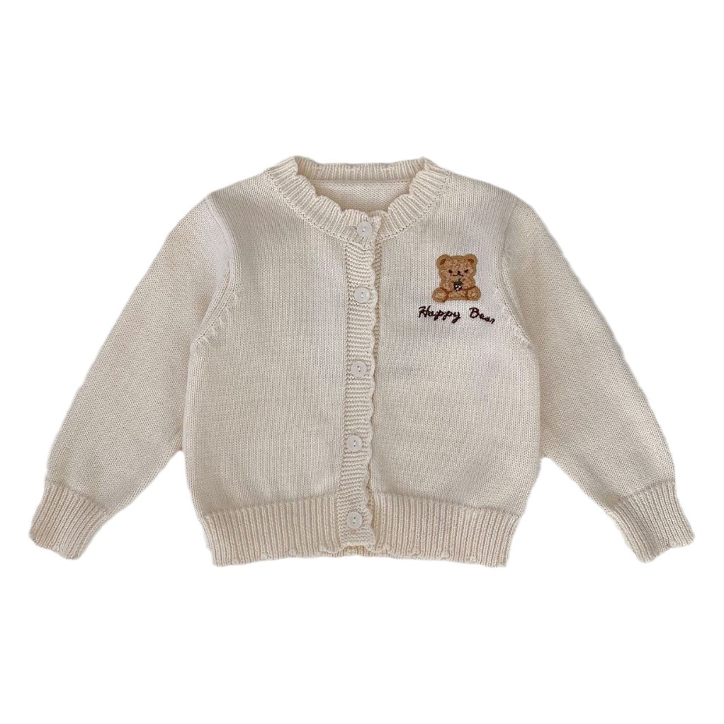 Cárdigan de Punto para Bebés Primavera 2025, para Niños y Niñas, Suéter con Bordado de Oso, Chaqueta Versátil de Manga Larga