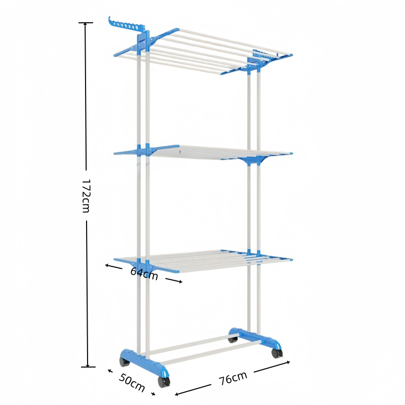 Percha de ropa plegable transfronteriza aterrizaje nuevo tipo de estante multifuncional de perfil aerodinámico móvil plegable percha de ropa multicapa