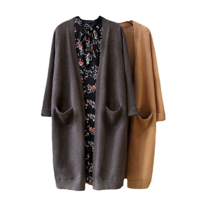 (2개) 일한 대외 무역 스웨터 여성 2024 가을, 겨울 새로운 스타일 중간 길이 단색 재킷 기질 간단한 니트 스웨터 여성 가디건