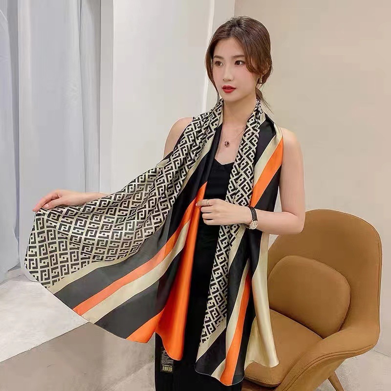 Factory Direct Sales Imitation Silk Printed Mulberry Silk Scarf Women's Neck Scarf Sun Protection Shawl Summer Beach Towel Large Long Scarf