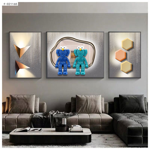 Light luxury violent bear living room decoration painting sofa background wall hanging painting cartoon triptych diamond-encrusted modern crystal porcelain mural
