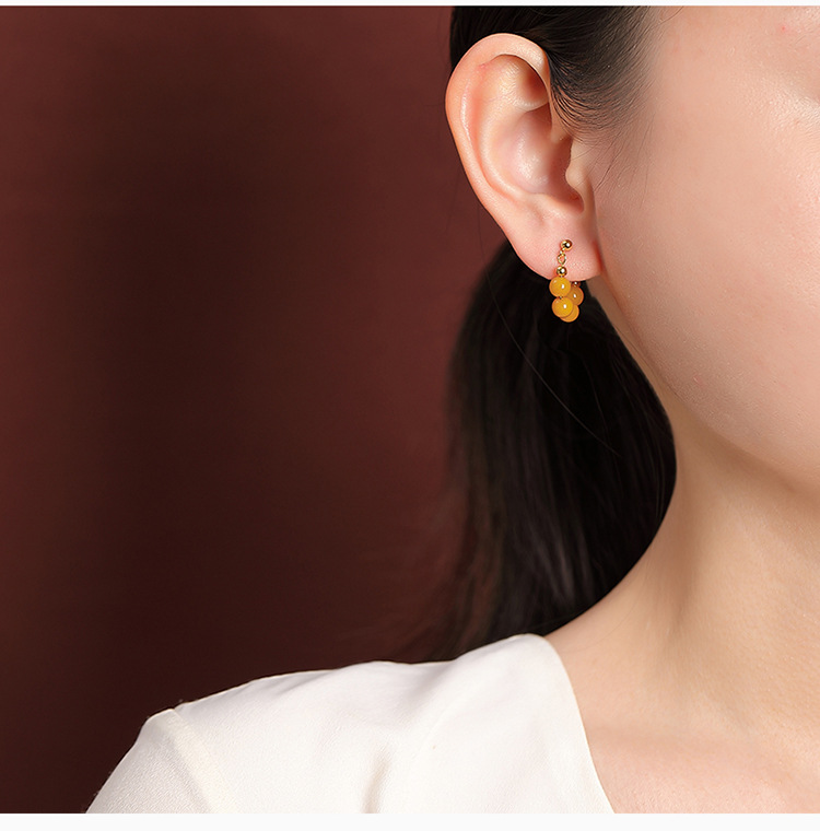 Bông tai tròn bạc S925 mạ vàng đính mã não đỏ phong cách đi làm — Mô hình sáp ong chi tiết 8