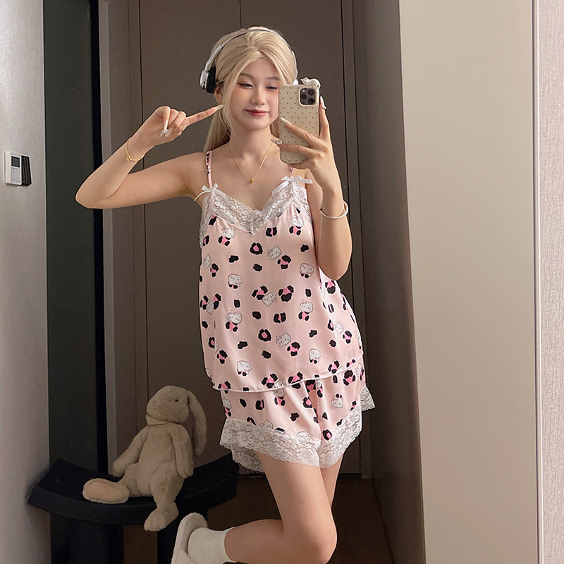 2025 New Sexy Lace Suspender Pajamas for Women Summer Cotton Soft with Breast Pads Simple Loose Summer Home Clothes