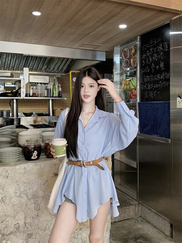 2026 loose long-sleeved dress, women's early autumn new style, irregular sweet cool shirt dress, short skirt, trendy chic