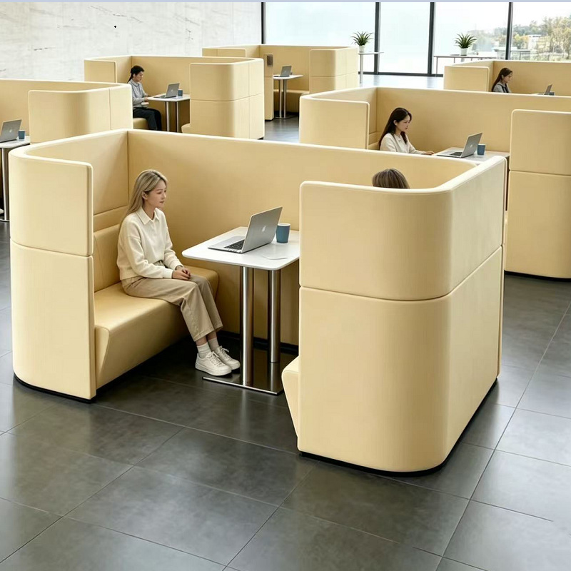High-Back Booth Sofa and Coffee Table Set, Creative and Simple Design for Leisure, Business Reception, Private Soundproof Meeting Area Sofa