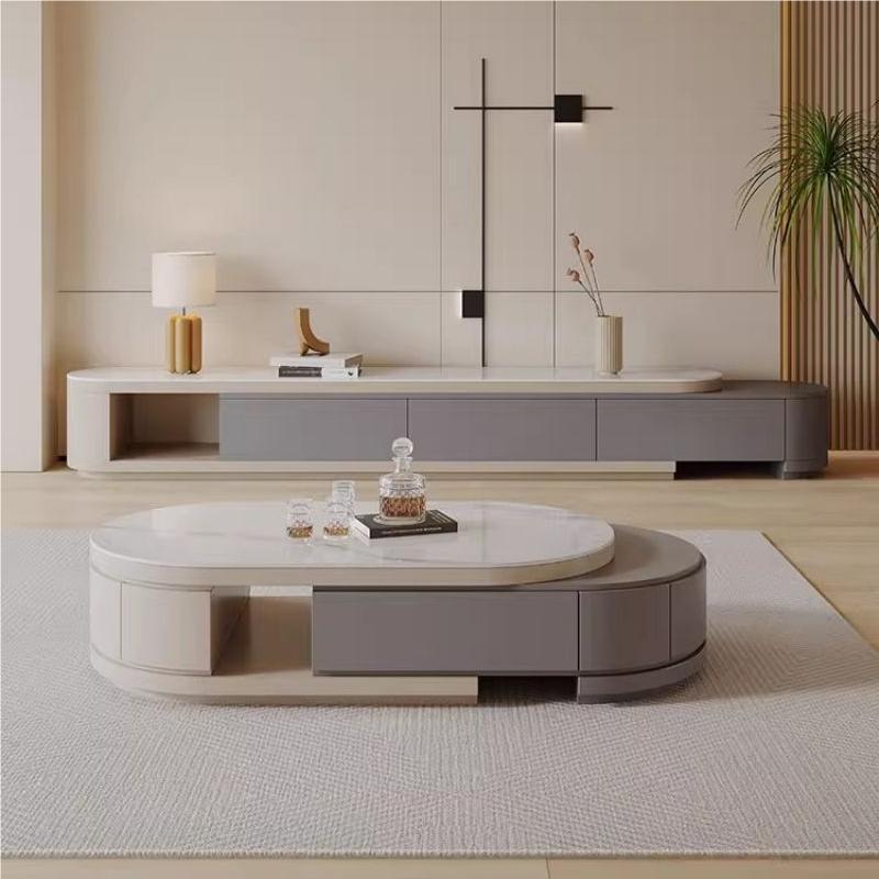 Tabla de té de roca de lujo ligera combinación de gabinete de televisión moderno y simple sala de estar tipo hogar pequeño gabinete de piso telescópico