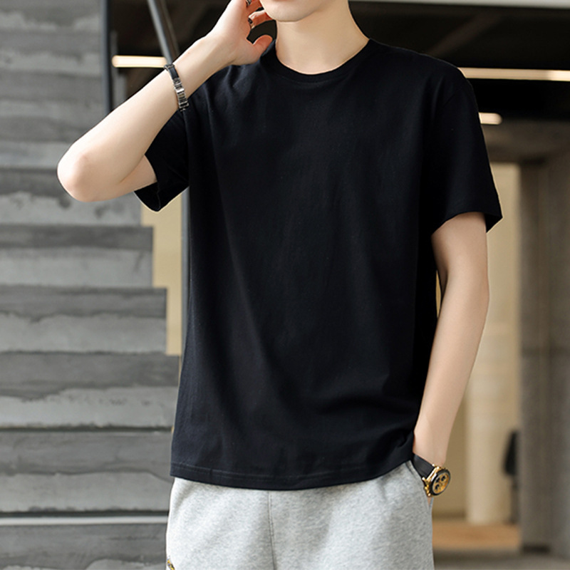 メンズ半袖Tシャツ夏の新しいラウンドネックカジュアルボトリングシャツメンズTシャツトレンディなルーズ半袖無地トップス紳士服|undefined