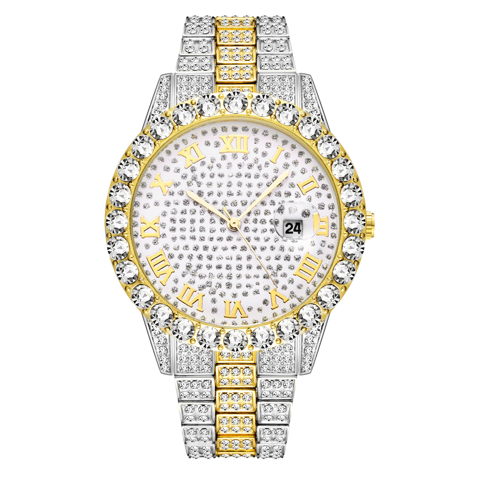 Correa de acero estrellada de hip hop reloj correa de acero para mujer estudiante femenina estilo coreano diamante incrustado gran dial reloj de cuarzo no mecánico