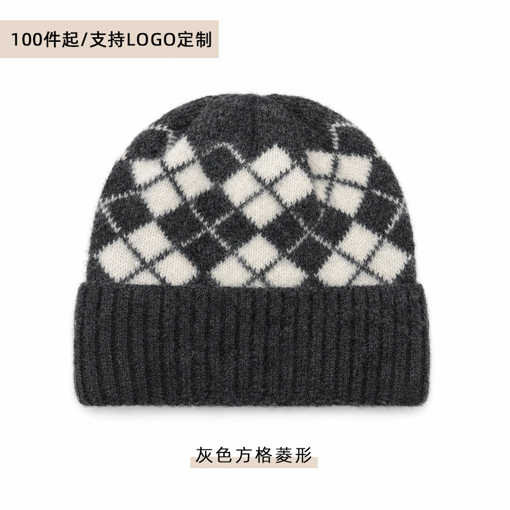 秋冬毛线帽子韩版大头围方格针织帽女时尚加厚护耳包头滑雪帽工厂
