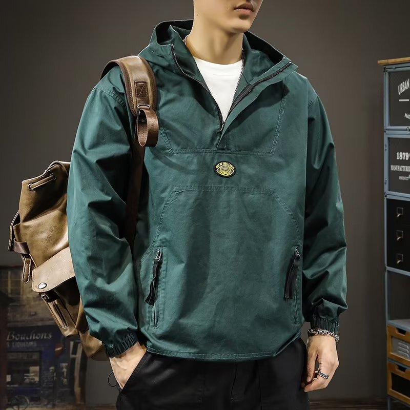 American Style Trendy Brand Hooded Jacket Jacket Men's Loose Trendy Mountain Outdoor Windproof Half Zip Pullover Jacket for Men American Style Trendy Brand Hooded Jacket Jacket Men's Loose Trendy Mountain Outdoor Windproof Half Zip Pullover Jacket for Men