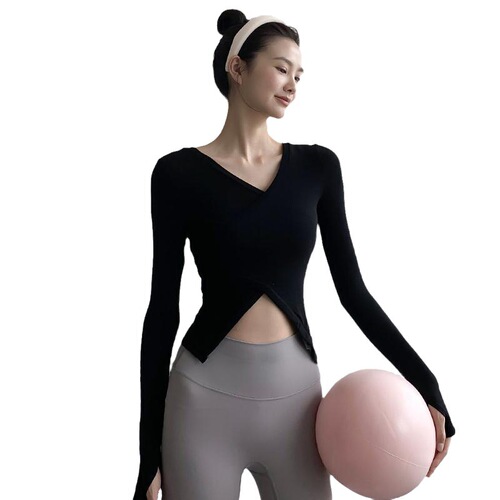 Women's Long Sleeve Tight V-Neck Yoga Top Running Quick-Dry Professional Training T-Shirt Autumn Fitness Clothing