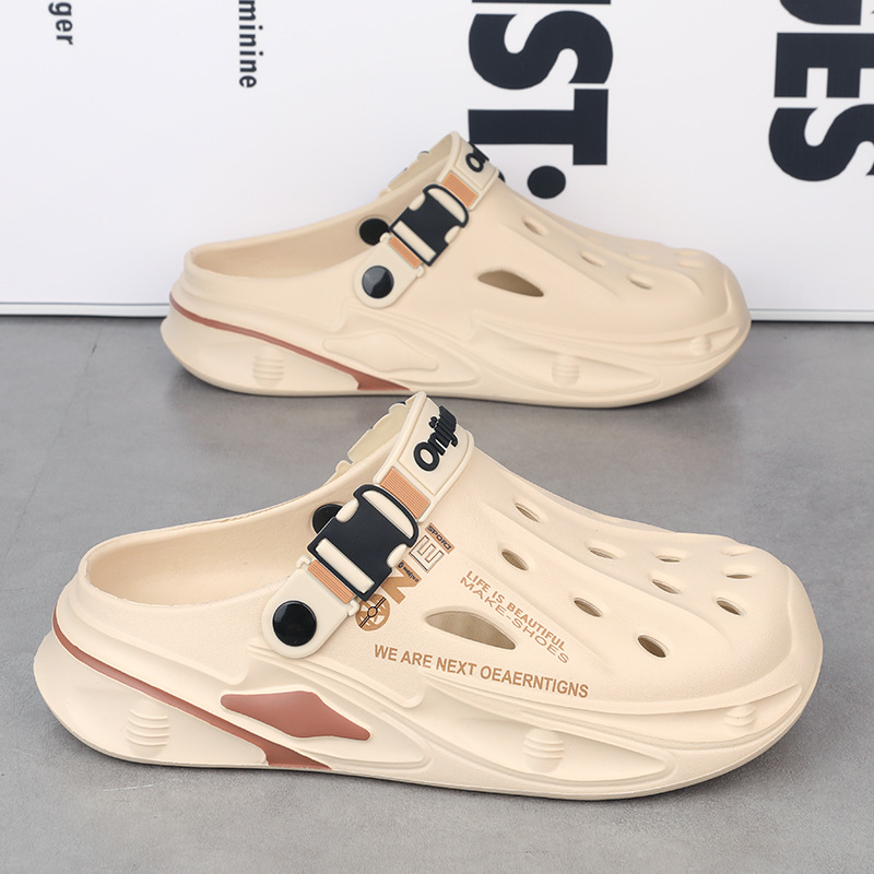 Pantuflas verano para hombre nuevo estilo suela gruesa para aumentar la sensación de pisar la mierda, zapatos con agujeros de Baotou, sandalias antideslizantes al aire libre y resistentes al desgaste