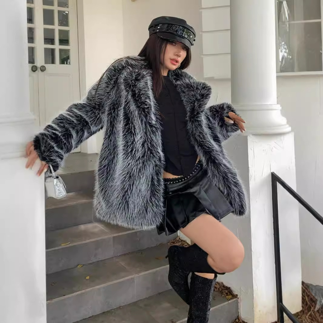 Women's Clothing New autumn and winter fur coat women's lapel medium and long fur coat loose casual thick plush coat_voghion.com