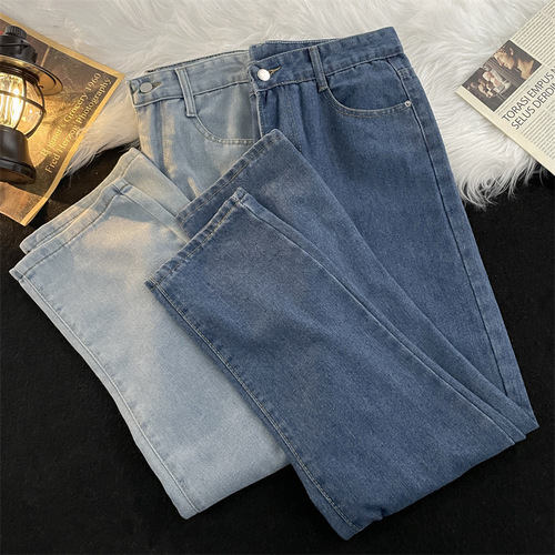 Men's jeans for men, spring and autumn fashion straight-leg loose casual long pants for summer students, wide-leg nine-quarter pants for women