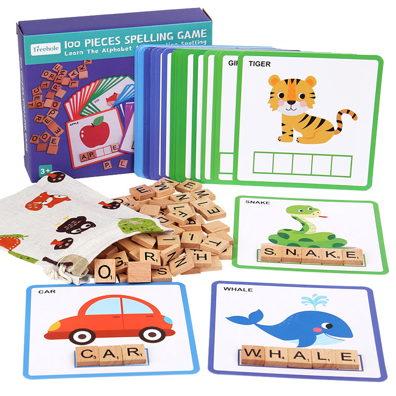Cross-Border Wholesale of 100 Wooden Letter Spelling Word Games for Children Early Education English Word Matching Cognitive Toys