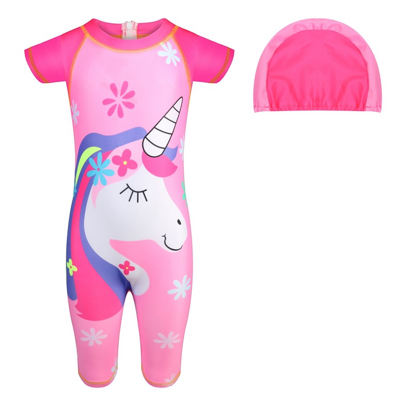 2021童裝外貿新款女童中大童獨角獸卡通印花連體歐美女童泳衣SH02