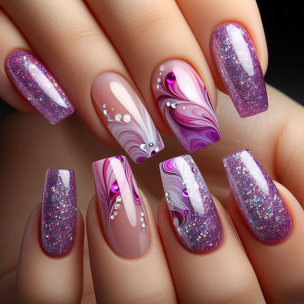 Púrpura Yunliu arena francesa manicure parche de uñas estrella gradiente parche de uñas al por mayor Europa y América venta caliente de diamantes para usar uñas