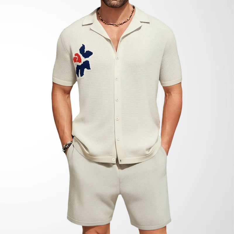 American-Style Casual Jacquard Knit Two-Piece Summer Vacation Short-Sleeve Cardigan Set Cross-Border Men's Clothing Supply Source Sy0124