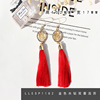 Red festive earrings for bride with tassels, Chinese style, wholesale