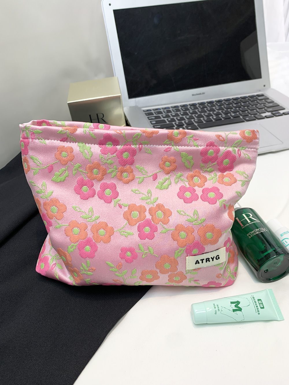 Bolsa de maquillaje de alta calidad Jacquard mano bolsa de maquillaje de gran capacidad para mujeres maquillaje viaje bolsa de almacenamiento