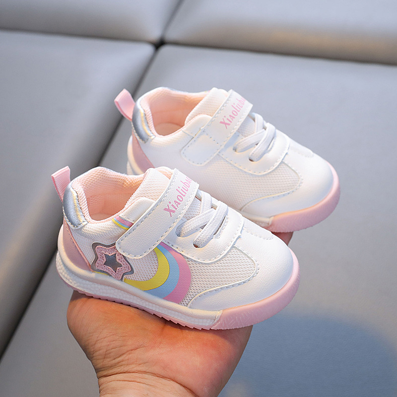 2024 otoño nuevo estilo niño zapatos blancos punta redonda malla fondo suave velcro antideslizante moda niñas zapatillas casuales