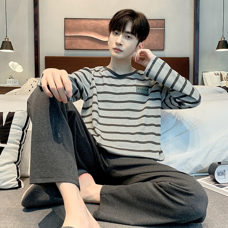 Pajamas men's long-sleeved cotton spring and autumn simple pullover casual men's youth winter homewear suit can be worn outside Pajamas men's long-sleeved cotton spring and autumn simple pullover casual men's youth winter homewear suit can be worn outside