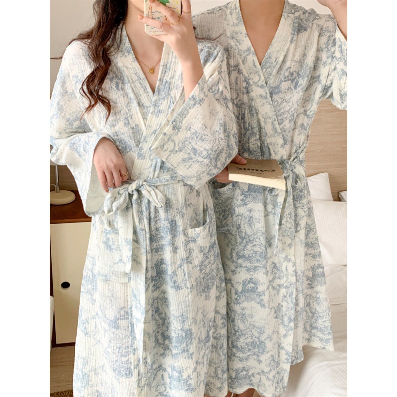 Cross-border Special for Foreign Trade Women's New Nightgown Women's Autumn Cute Bear Bathrobe Long Kimono Ins Pajamas Home Clothes