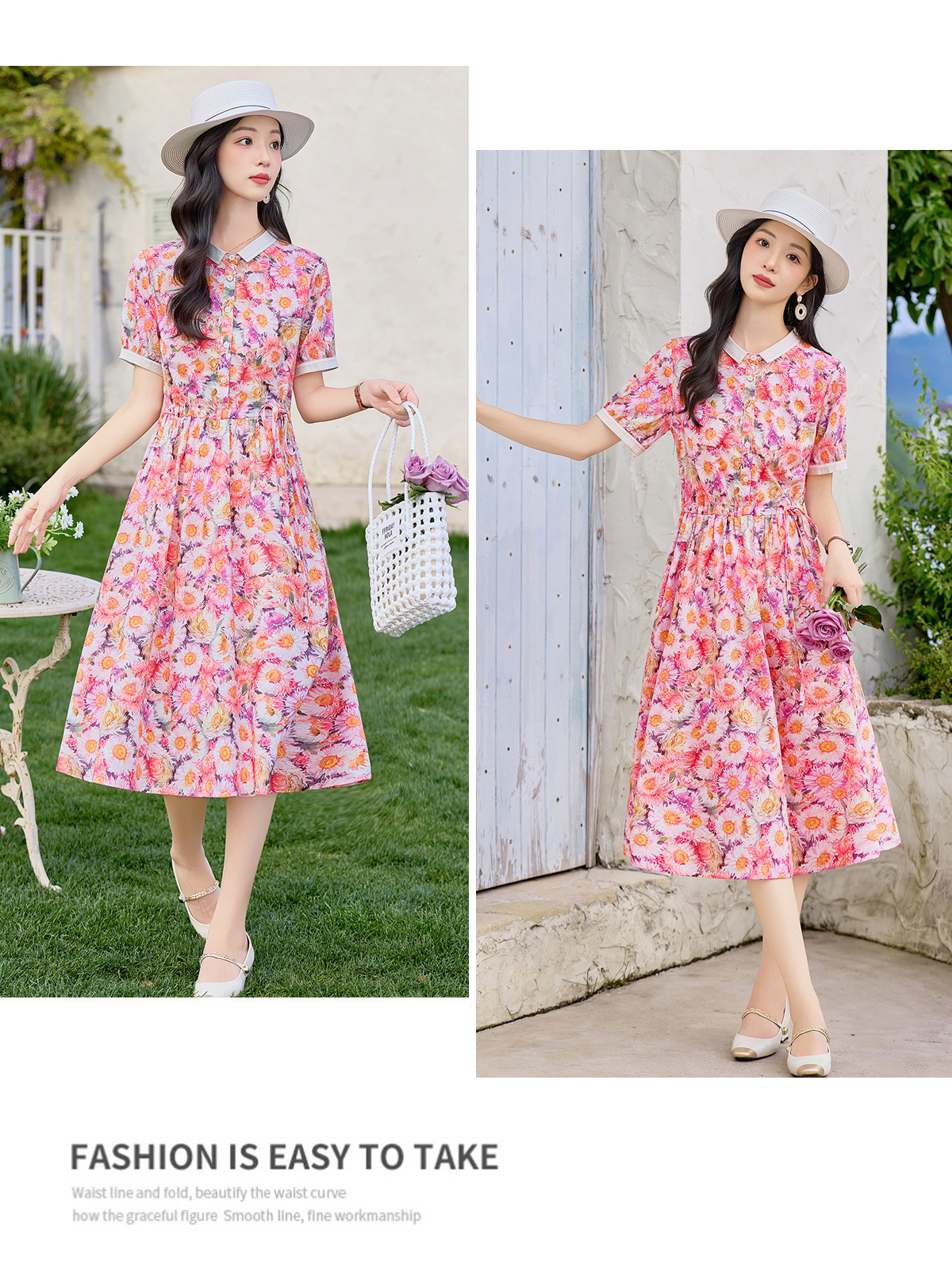 Đầm maxi nữ thắt eo họa tiết hoa nhí dáng suông rộng tay ngắn — màu đỏ chi tiết 20