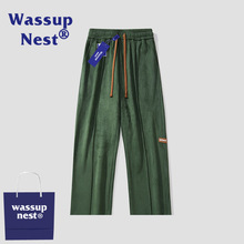 WASSUP NEST 潮牌春季潮流新款男套装麂皮绒长袖长裤青少年两件装