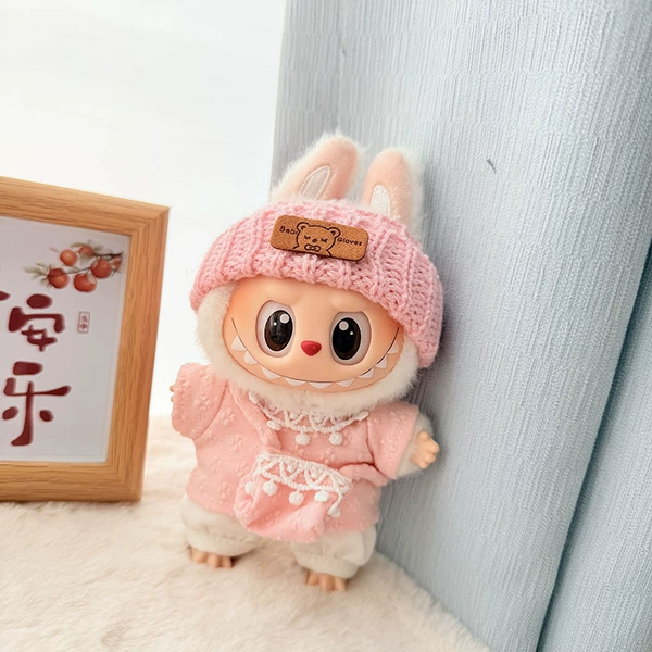 Pink flip hat + pendant pink four-petal flower three-piece set